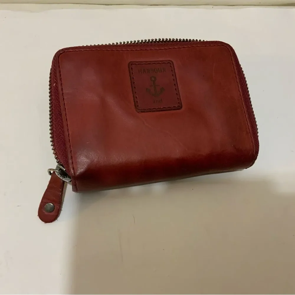 Harbour 2nd Genuine Leather Red Bifold Snap Wallet w/ Zip Pocket